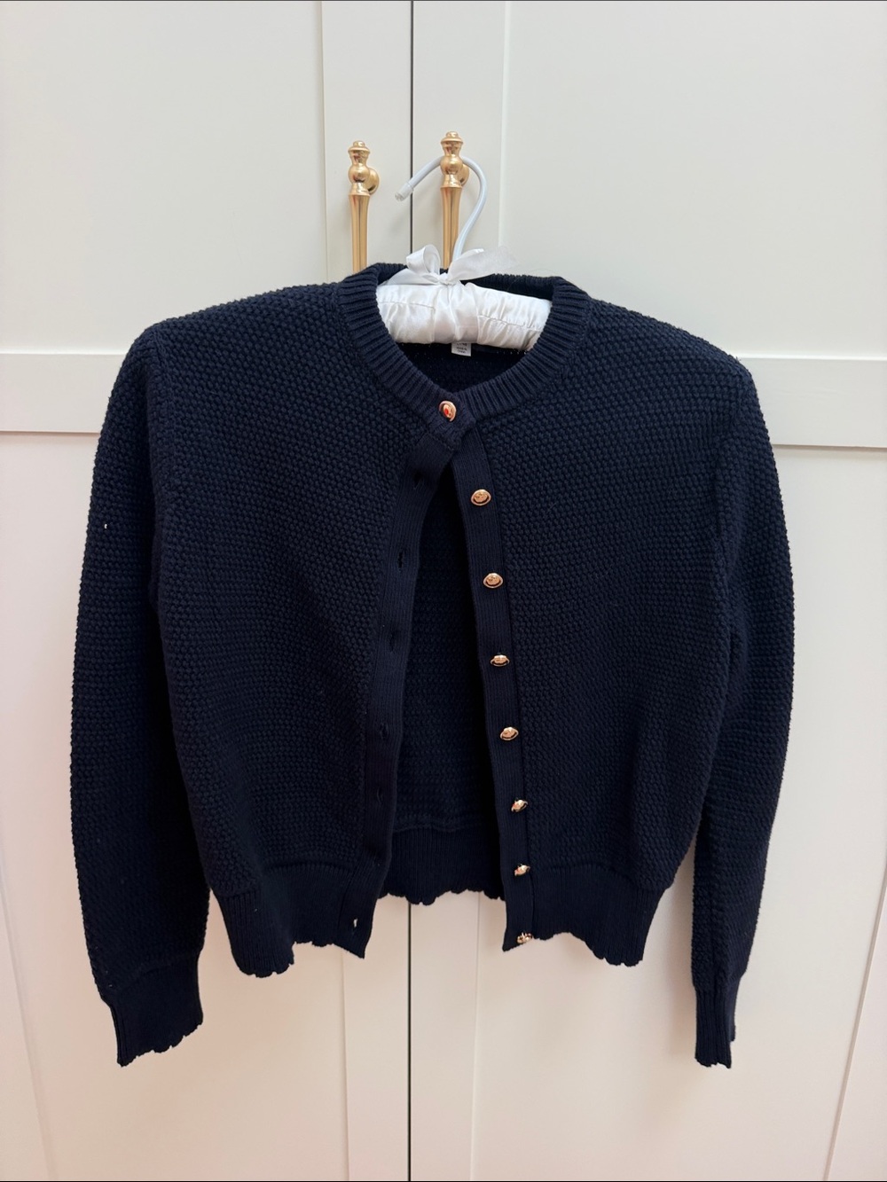 Time and Tru Navy Textured Button-Front Cardigan with Gold Buttons